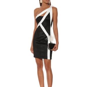 Galvan One Shoulder Tie Dress, Black Knit (XS)